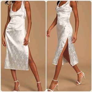 Lulu's White Jacquard Satin Midi Dress